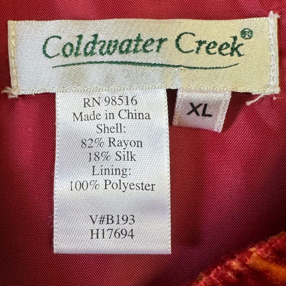 Coldwater Creek top women XL silk blend velvet patchwork vest red & orange - Picture 4 of 7